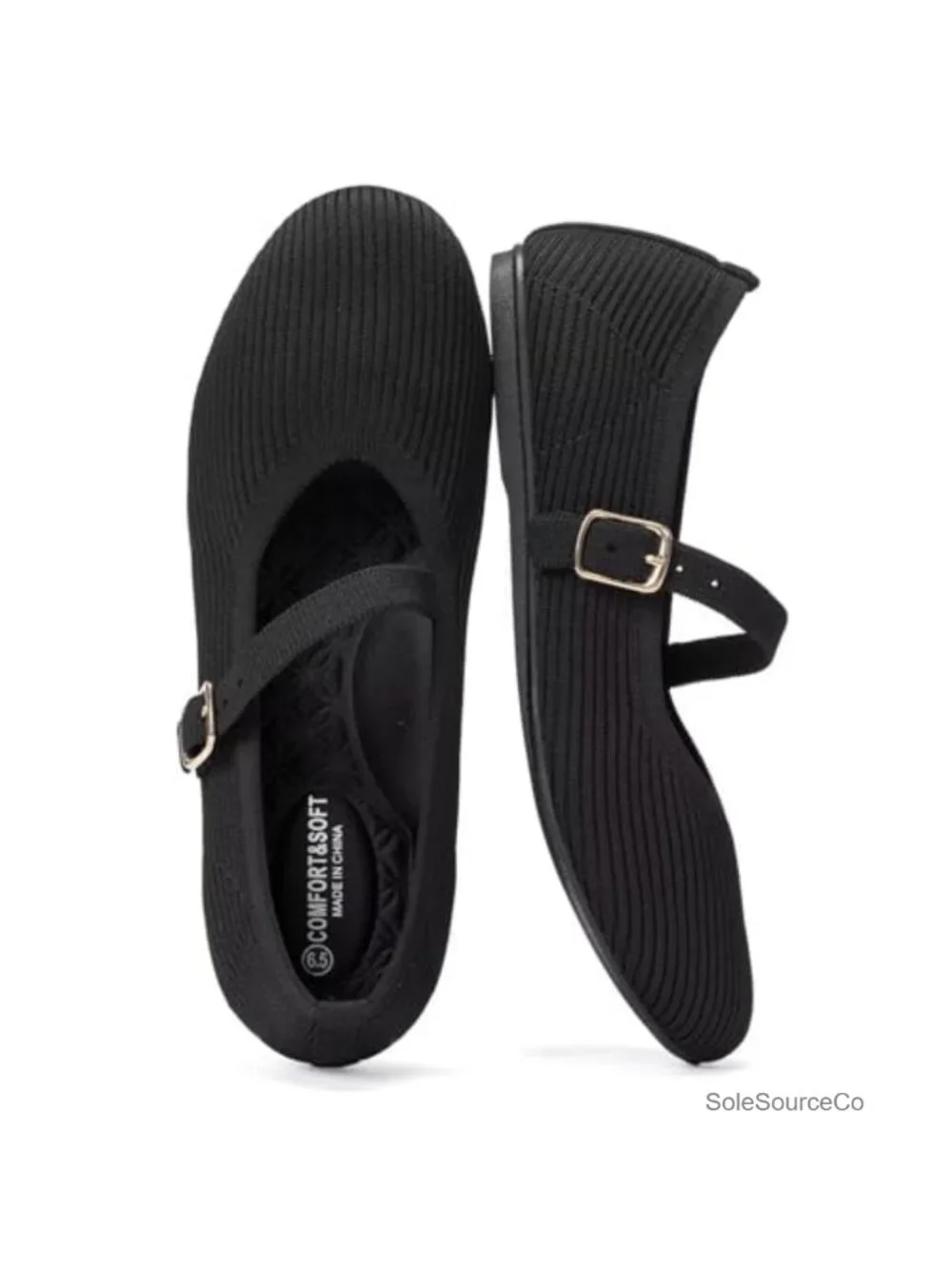 Women's Mary Jane Flats Adjustable Strap Round Toe Knit Work Shoes